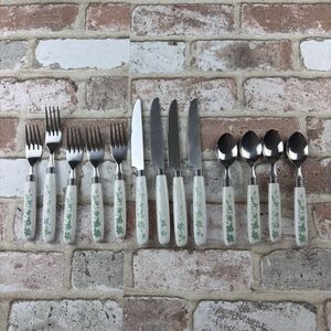 13 pc Corelle CALLAWAY IVY Flatware Cambridge Stainless Cottagecore Green Vine